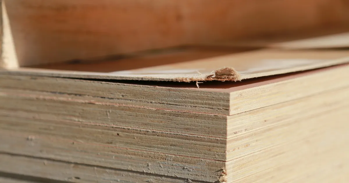 Stack of plywood sheets showing the layered edge of each panel